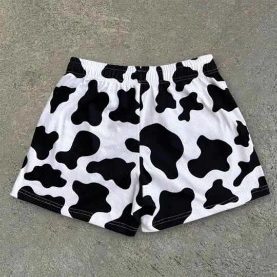 Vintage Milk Cow Art Graphics Mesh Shorts