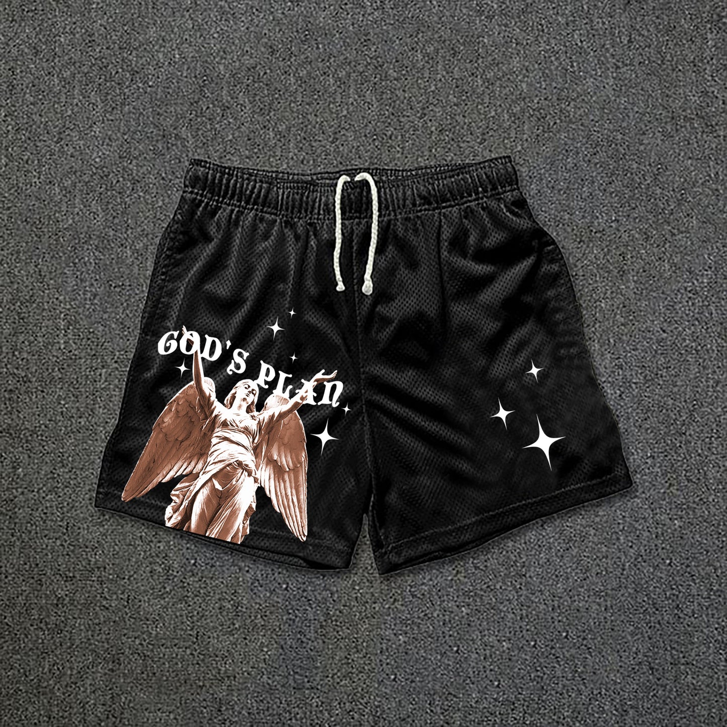 Men's God's Plan Print Drawstring Mesh Casual Shorts