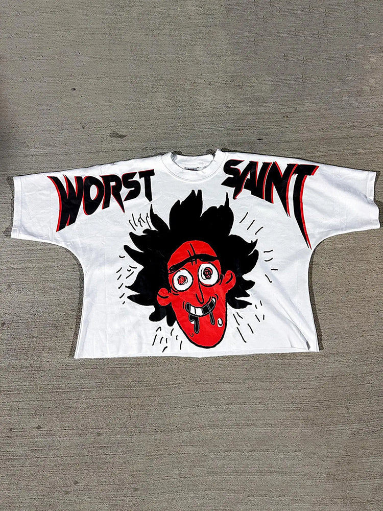 Vintage Worst Saint Drop Graphic Cotton T-Shirt