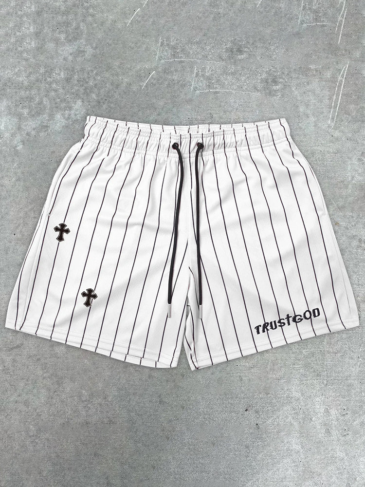 Faith Cross Striped Print Men's Mesh Shorts