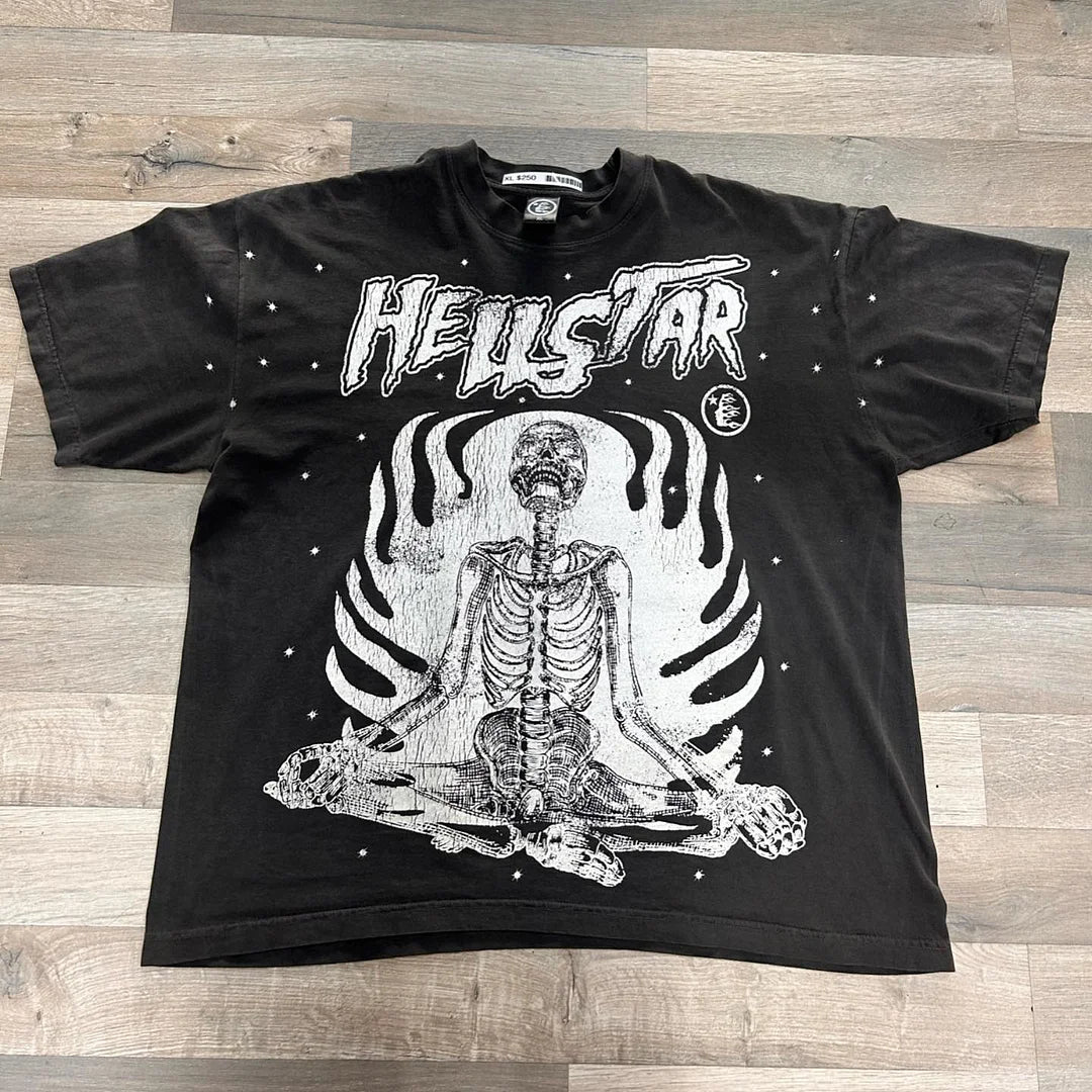 Vintage Hell Star Skull & Letters Print Graphic T-Shirt