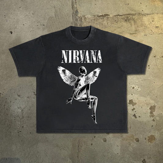 Nirvana Rebirth - Vintage Empty Mountain Base Print Acid Washed T-Shirt