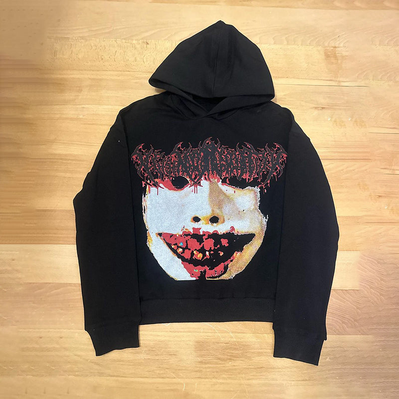 Vintage Y2k Harajuku Cry Graphics Simple Pocketless Hoodie