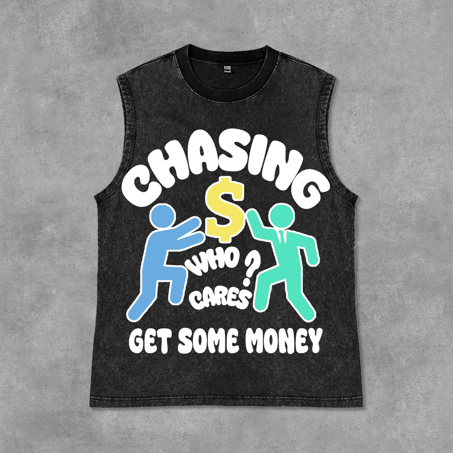 Vintage Chasing Money Graphic Print Casual Acid Washed Sleeveless Tank Top