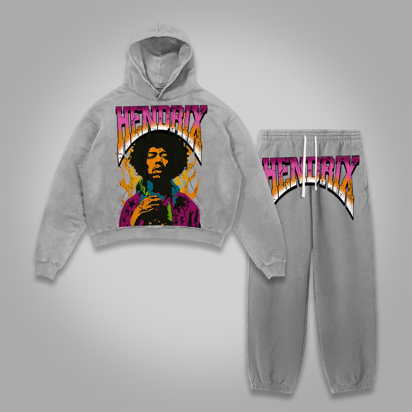 Vercoo Vintage Jimi Hendrix Graphic Print Tracksuit Two Piece Set