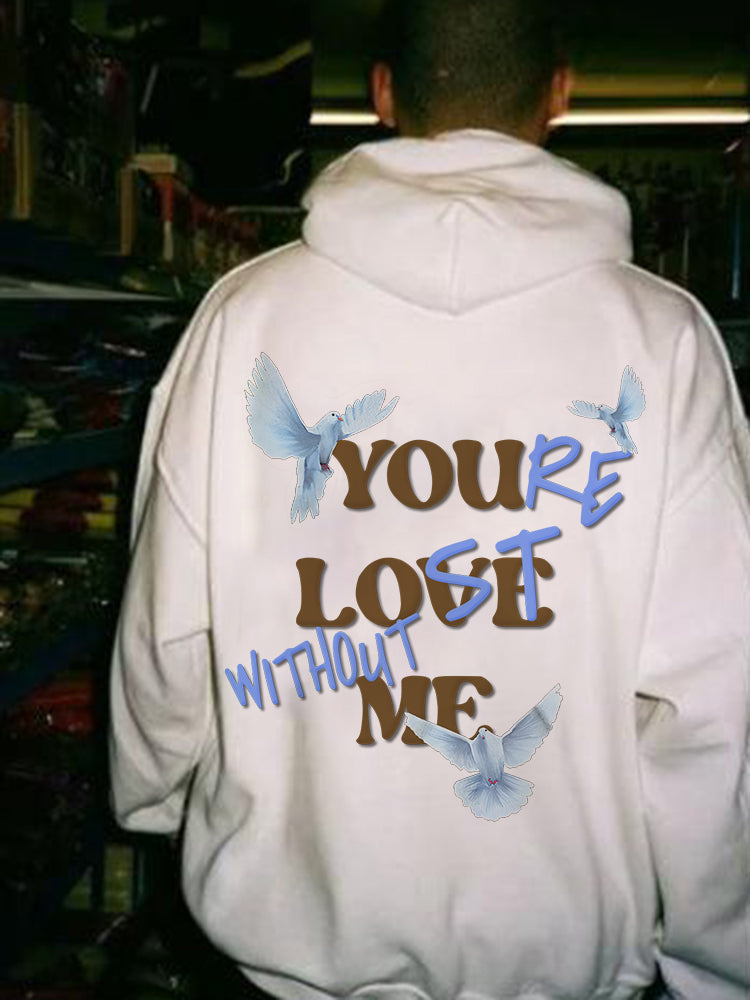 Vercoo You're Lost Without Me & Peace Dove Print Graphic Hoodie