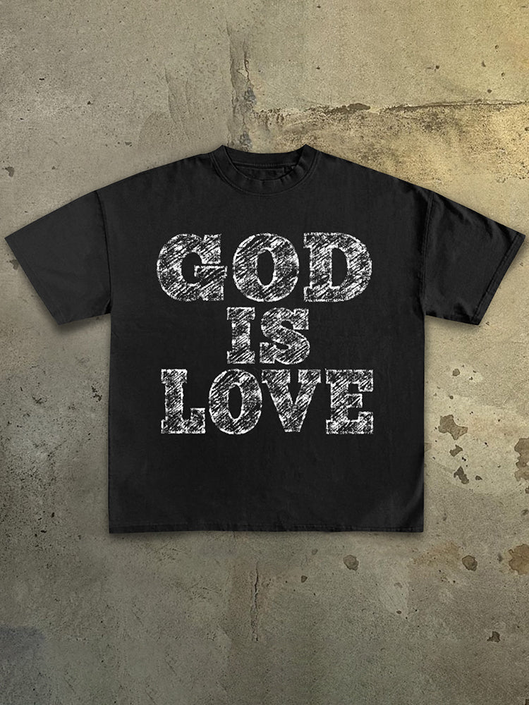 Men's God Is Love - Draft Font Print Cotton Casual T-Shirt