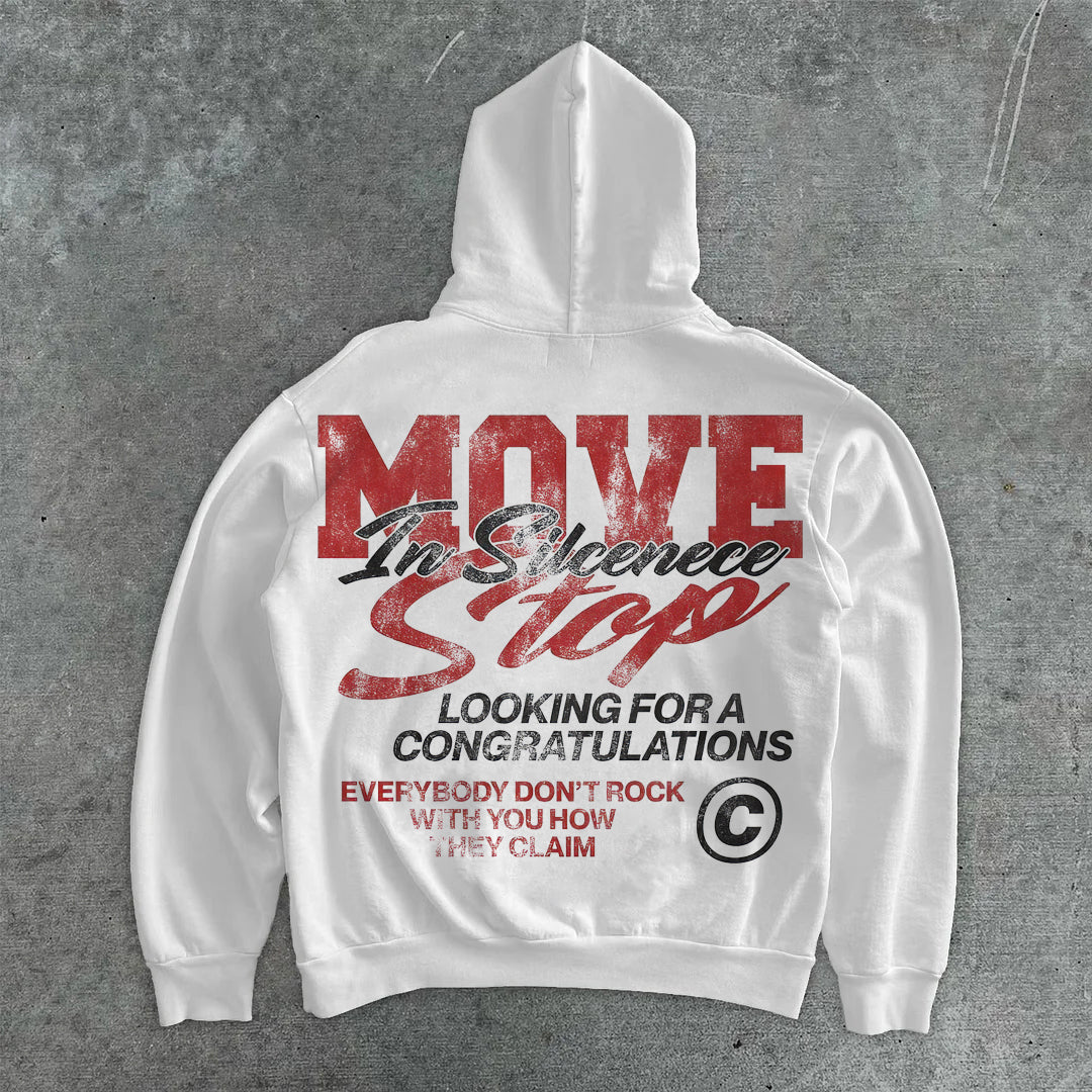 Vintage Unisex Move In Silence Graphic Oversized Hoodie