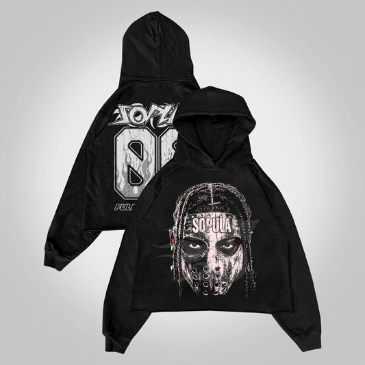 Vercoo Vintage Street Dirty Braid Mask Character Big Head Graphic Cropped Hoodie