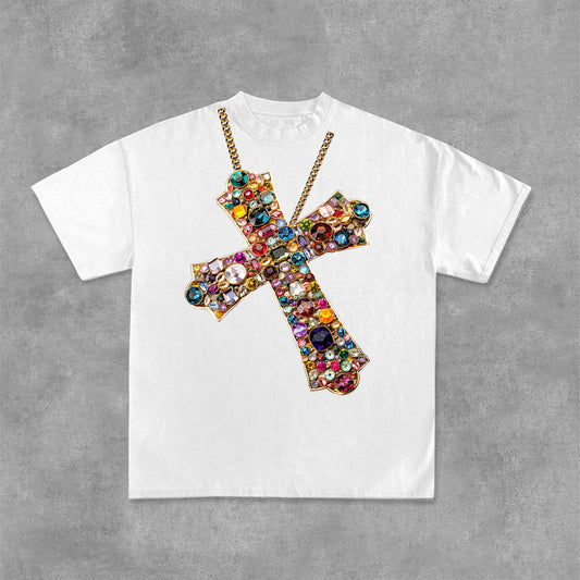 Diamond Cross Graphic Print Cotton T-Shirt