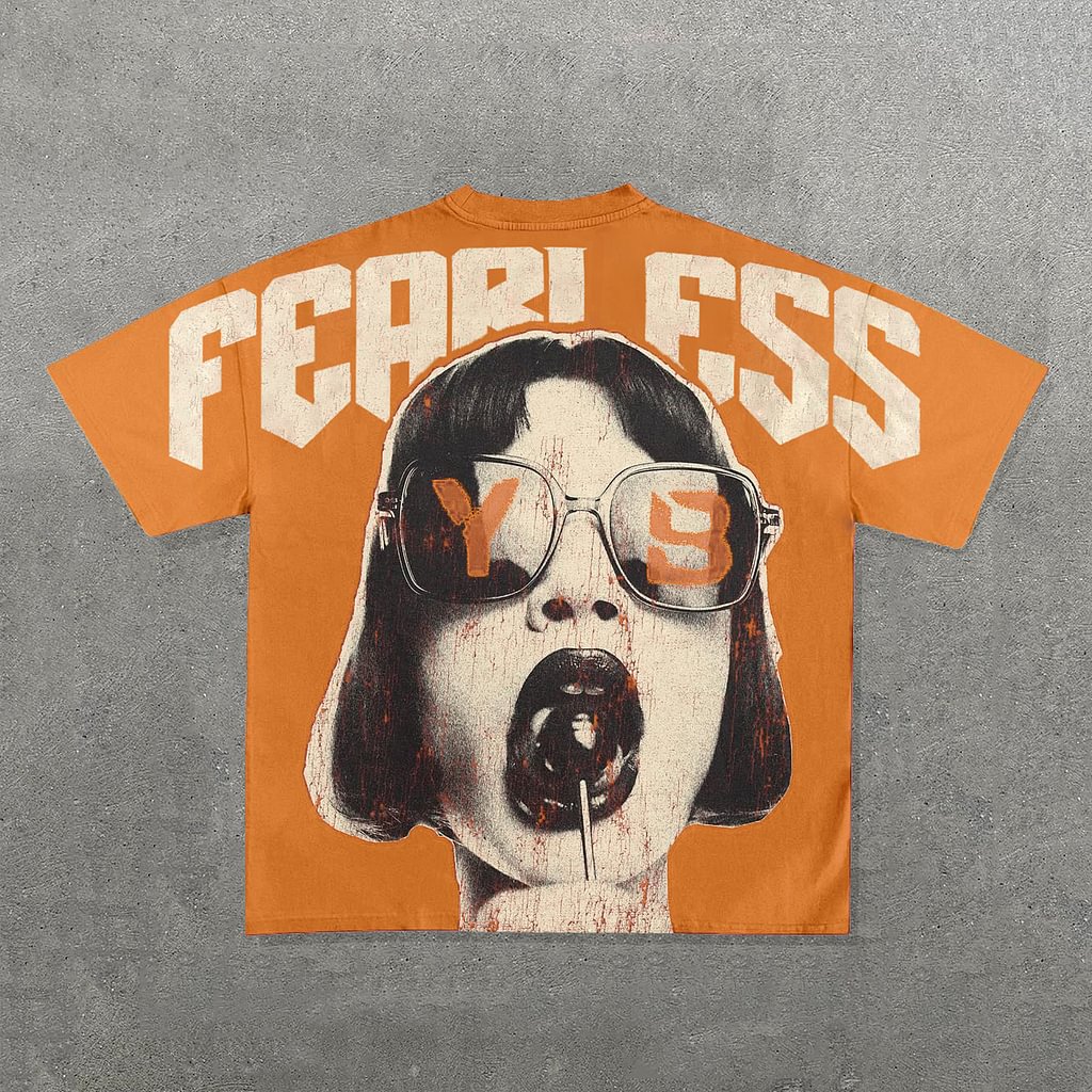 Vintage Fearless Girls Graphic Cotton T-Shirt