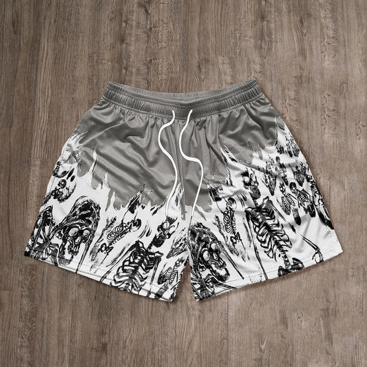 Vintage Skull Graphic Casual Street Mesh Shorts