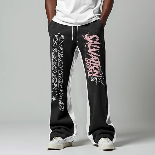 God Savior Old Retro Graphic Blocked Flared Sweatpants