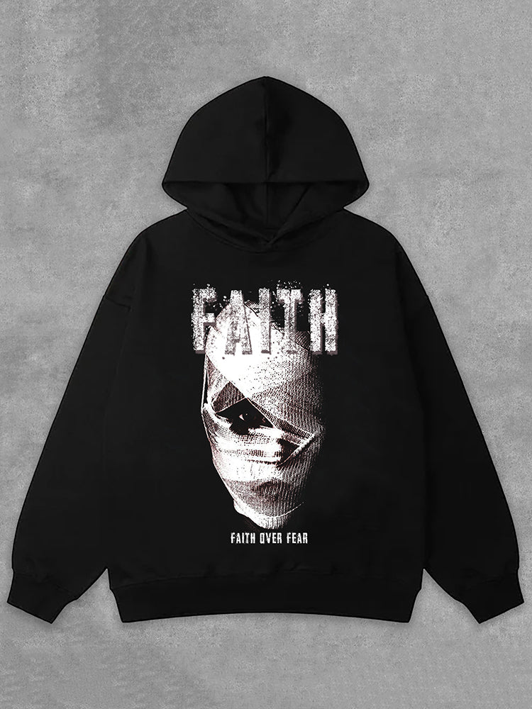 Vercoo Vintage Mummy Faith Over Fear Graphic Print Side Pockets Hoodie