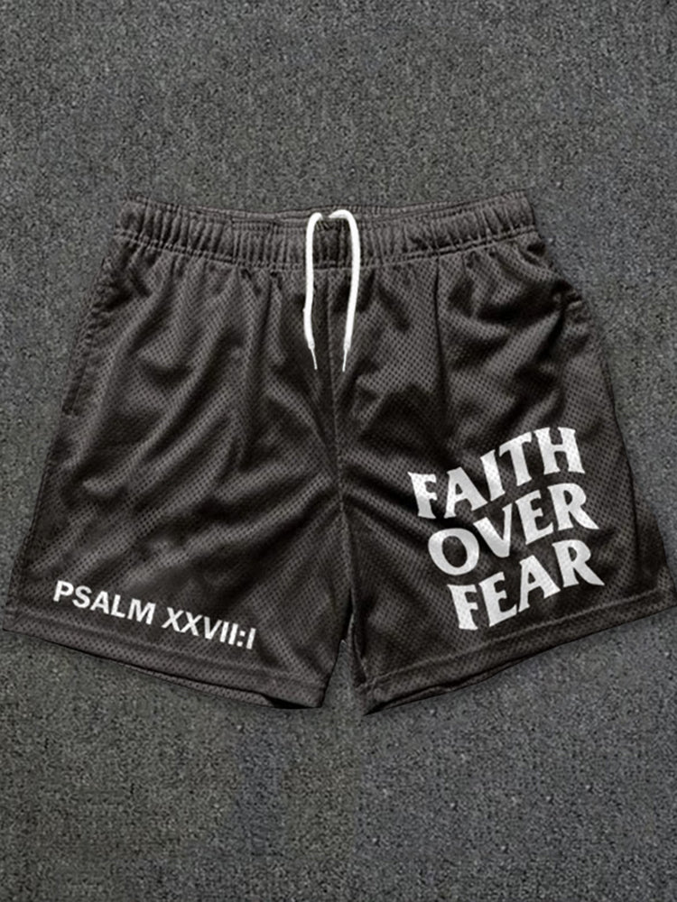 Faith Over Fear Print Graphic Men's Mesh Shorts