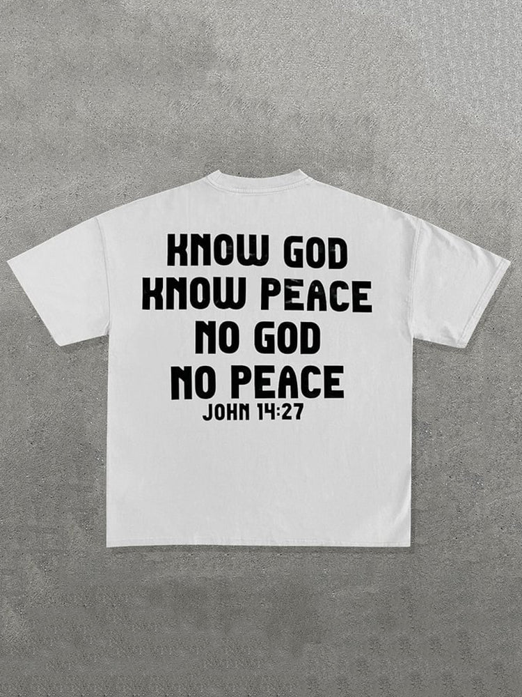 Vercoo Vintage Know God Know Peace No God No Peace Graphic Cotton Short Sleeve T-Shirt