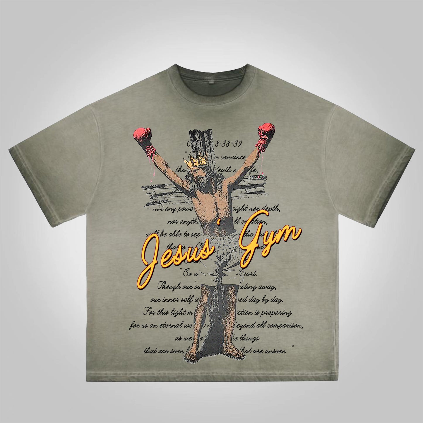 Vercoo Vintage Jesus' Gym Bible Graphic Print Washed Cotton T-Shirt