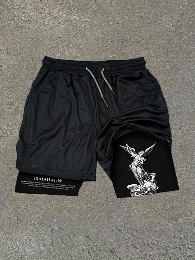 Isaiah 41 10 Angel&devil Graphic Double Layer Quick Dry Performance Gym Shorts