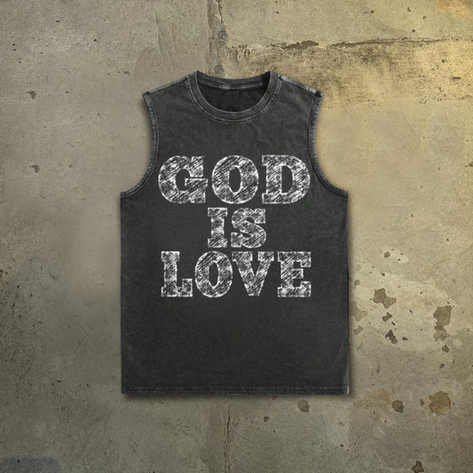 Vintage God Is Love - Draft Font Print Vintage Wash Sleeveless Tank Top