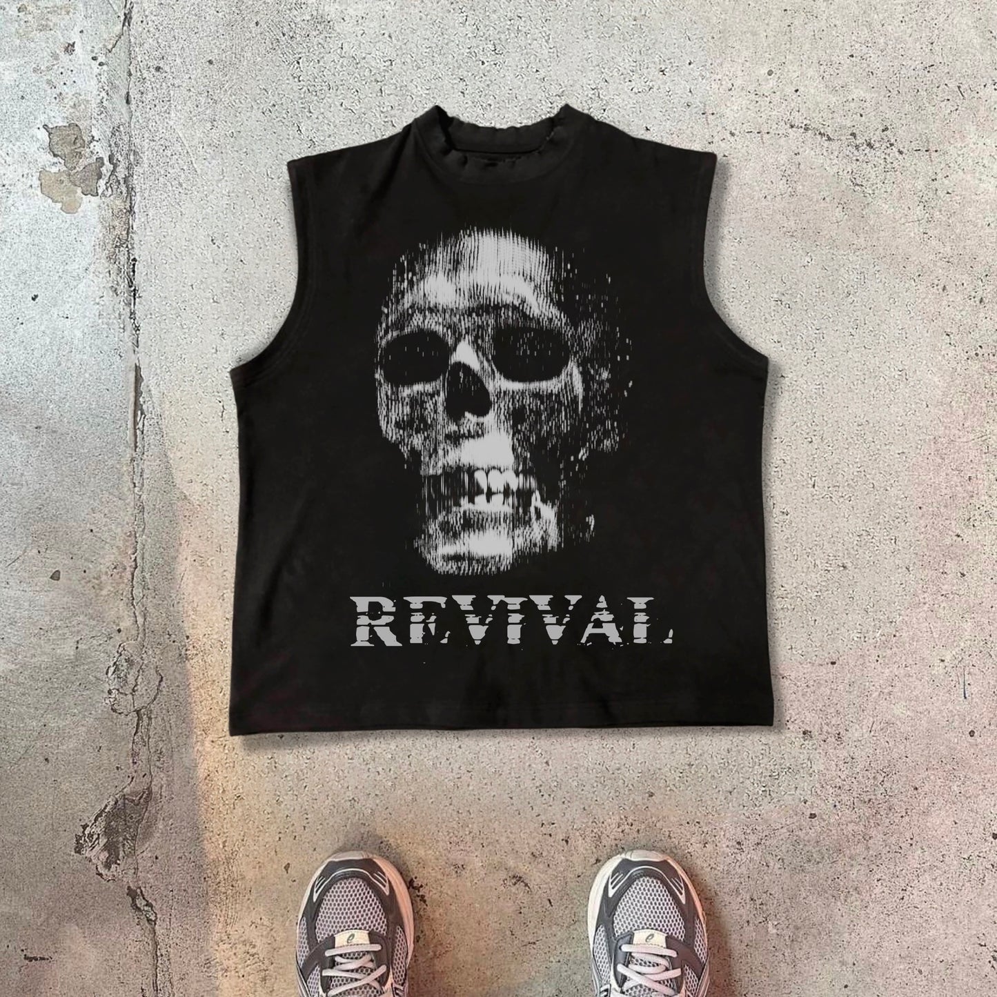 Vintage Fuzzy Skull Skull - Rebirth Graphics Cotton Tank Top