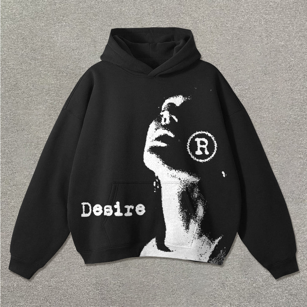 Vercoo Vintage Portrait Desire Graphic Pocket Hoodie