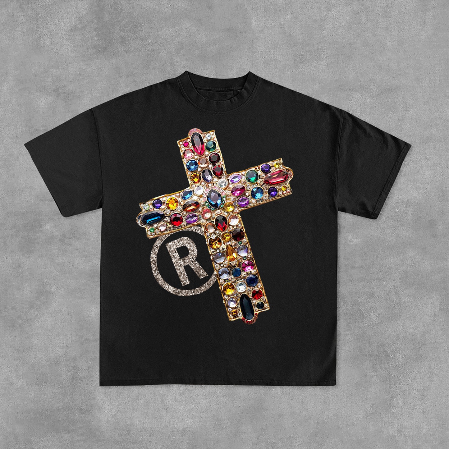 Vintage Diamond Cross Graphic Print Casual Cotton T-Shirt