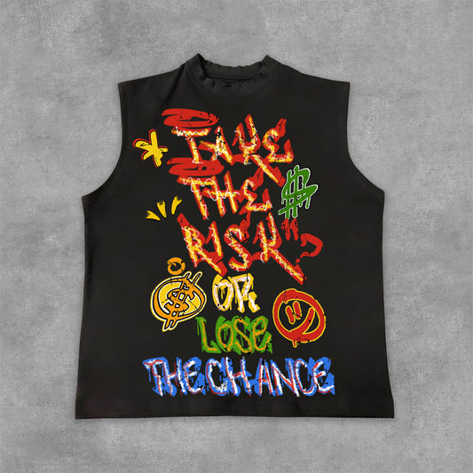 Vercoo Vintage Take The Risk Or Lose The Chance Graphic Print Cotton Tank Top