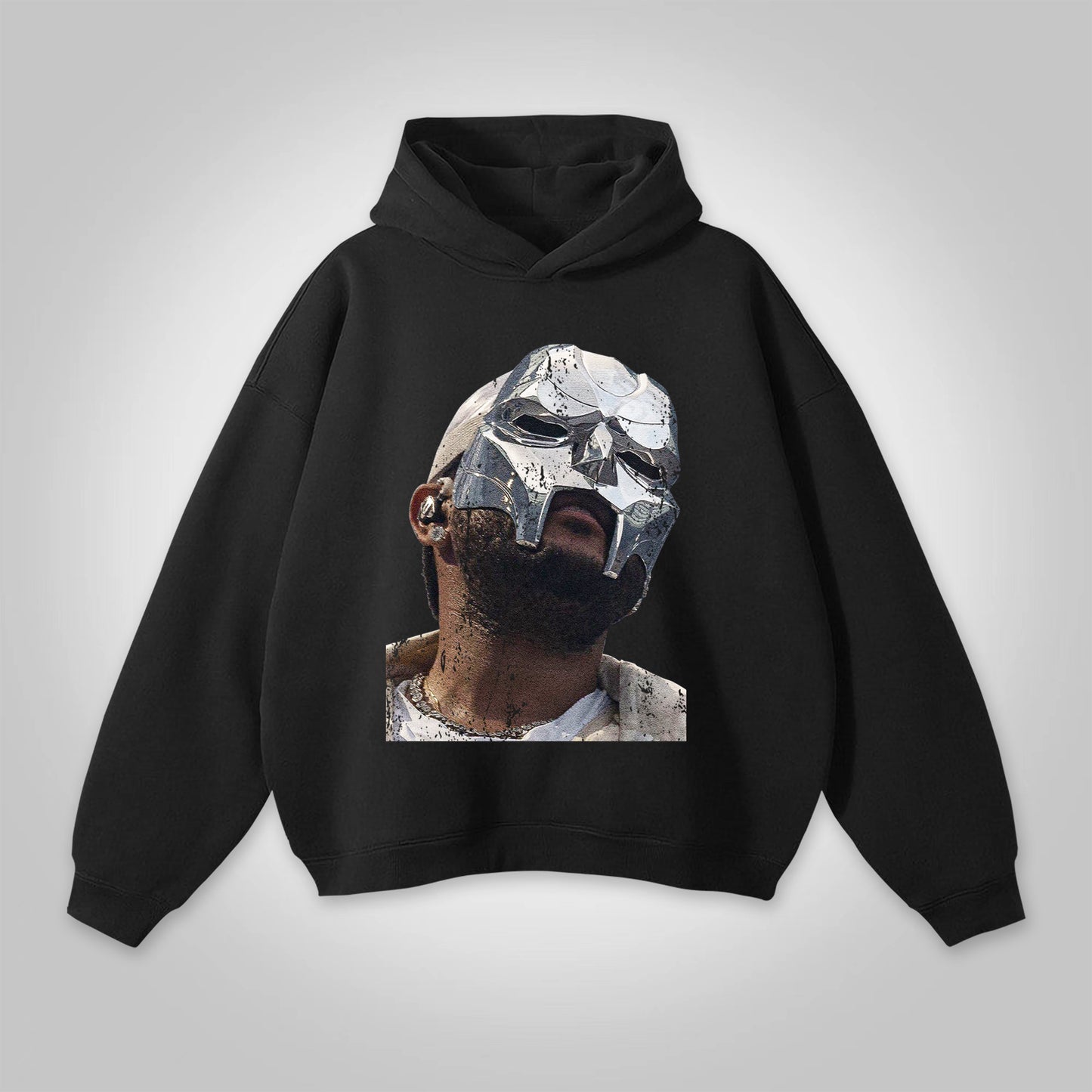 Vercoo Vintage The Illest Villain Mf Doom Graphic Print Pocketless Hoodie