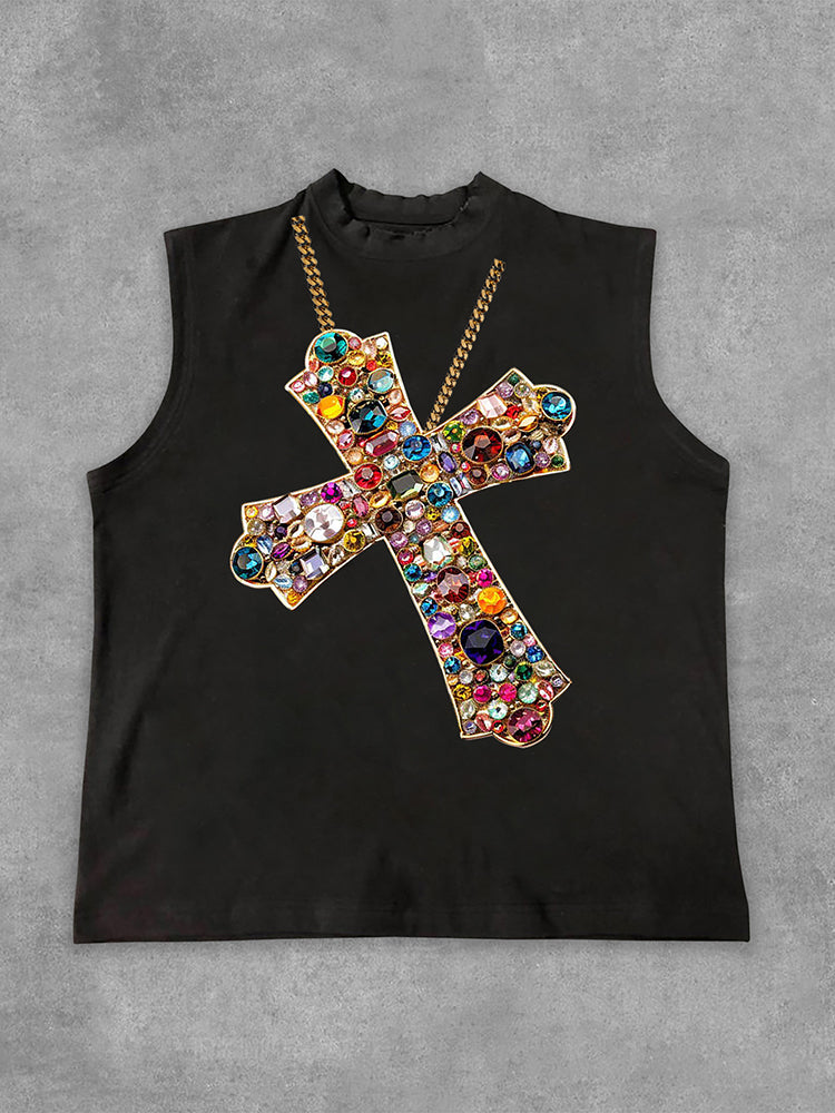 Diamond Cross Graphic Print Cotton Tank Top