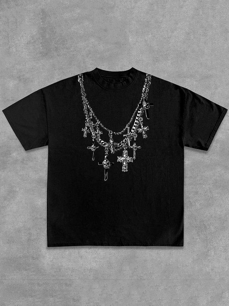 Christian & Cross Necklace Print Casual Cotton T-Shirt