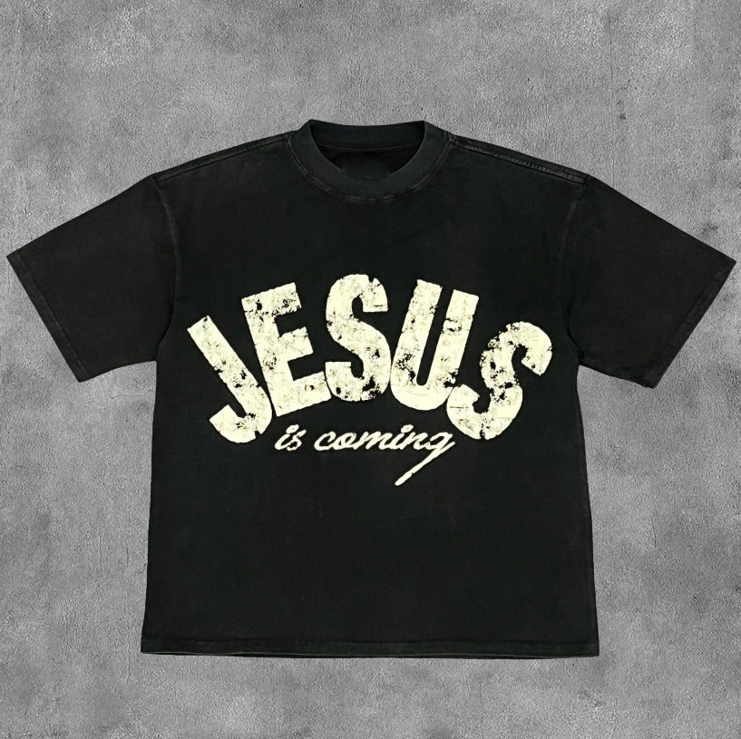 Vintage Jesus Is Coming Are You Ready Graphic Cotton White Short Sleeve T-Shirt