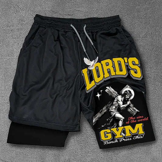 Lord's Gym Print Drawstring Double Layer Gym Shorts