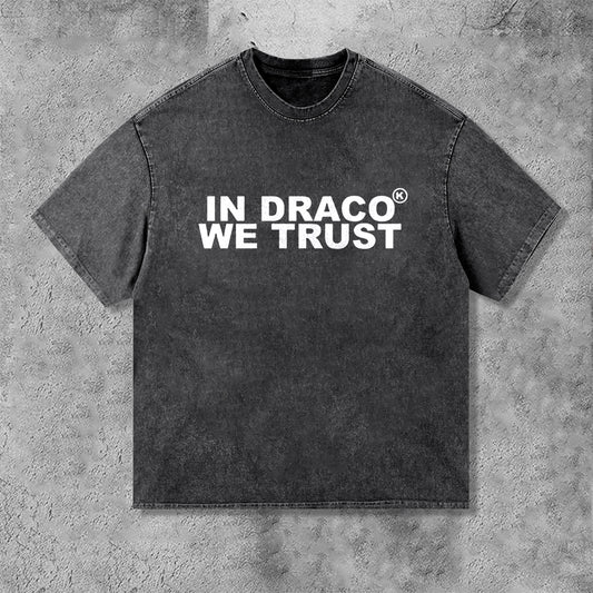 Vintage In Draco We Trust Graphic Acid Washed T-Shirt