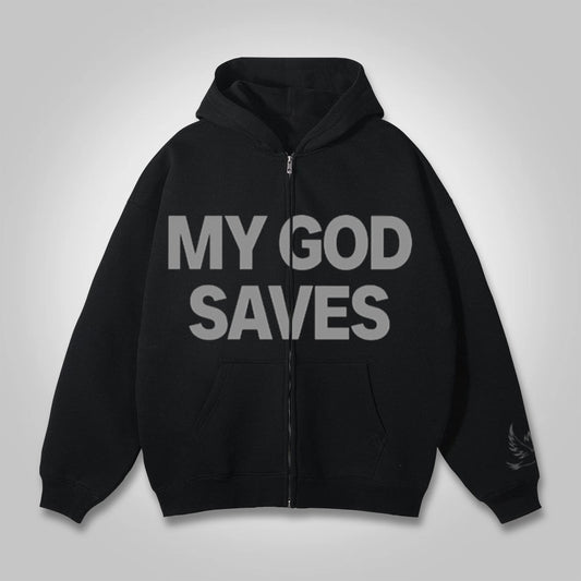 Vercoo Vintage My God Saved Pigeon Graphics Pocket Zip Hoodie