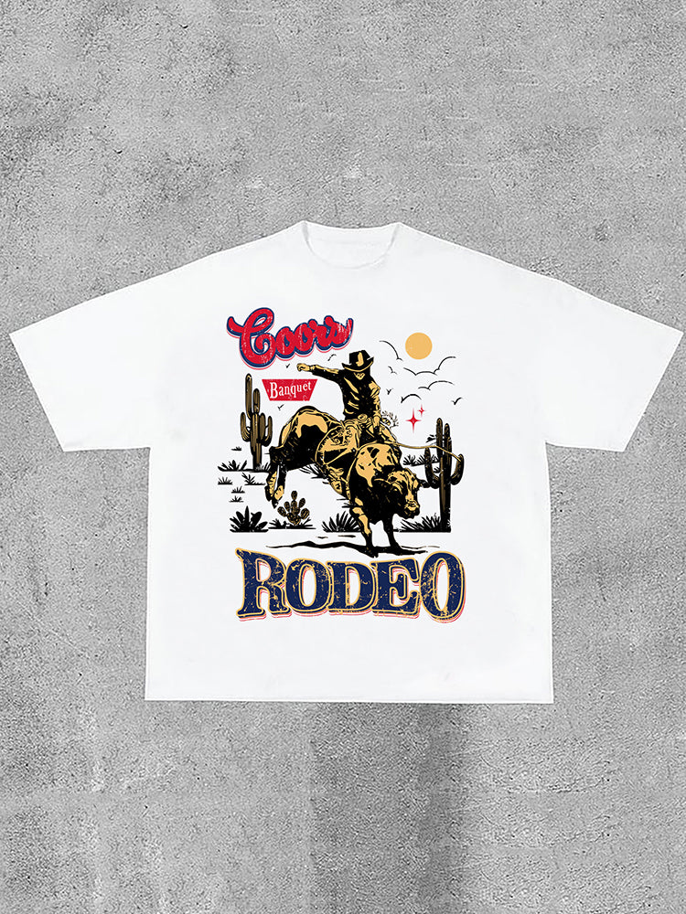 Vintage Western Cowboy Rodeo Graphic Cotton T-Shirt