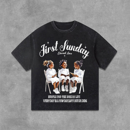 First Sunday Graphics Print Acid Washed T-Shirt