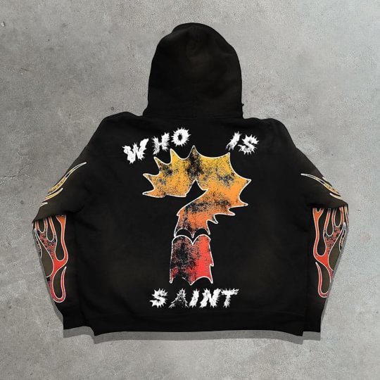 Vercoo Vintage Who Is The Saint Graphics Pocket Hoodie