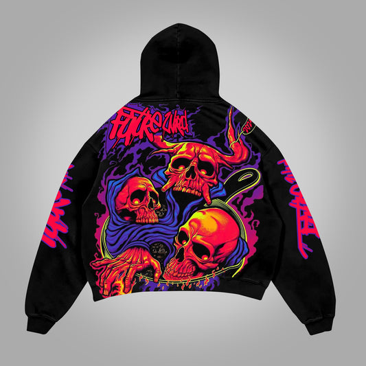 Vercoo Vintage Skull Hell Fire Graphic Print Hoodie