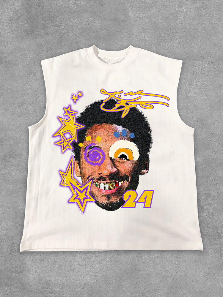 Kobe Bryant Graffiti Portrait Graphic Print Cotton Casual Tank Top