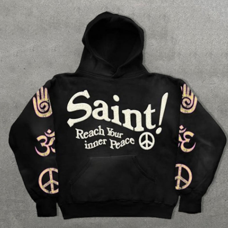 Vintage Saint Palm Graphic Print Side Pockets Hoodie