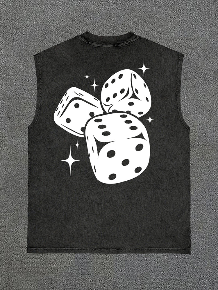 Fun Dice Print Vintage Wash Sleeveless Tank Top