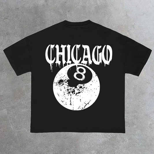 Chicago 8 Ball Print Cotton Casual T-Shirt