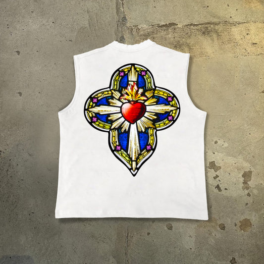 Men's God-Saint Heart Stained Glass Window Print Cotton Tank Top