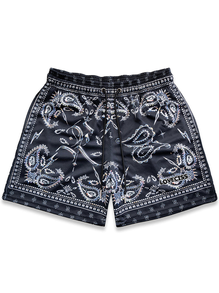 Chrome Bandana Fundamental Printing Casual Mesh Shorts