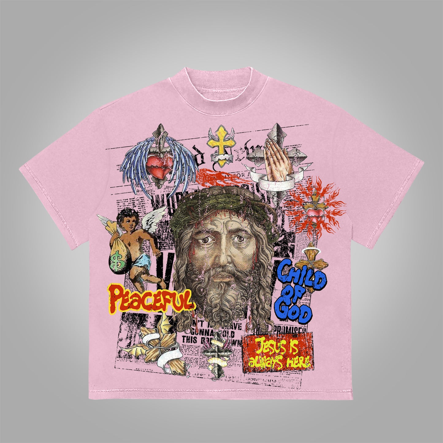 Vercoo Vintage Jesus Cross Child Of God Graphic Print Cotton T-Shirt