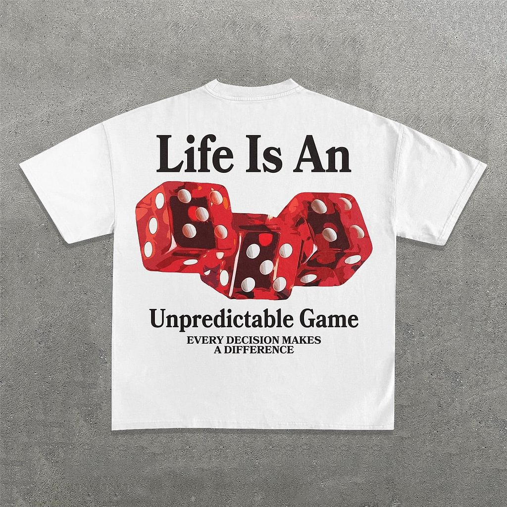 Vercoo Vintage Life Is An Unpredictable Game Graphic 100% Cotton T-Shirt