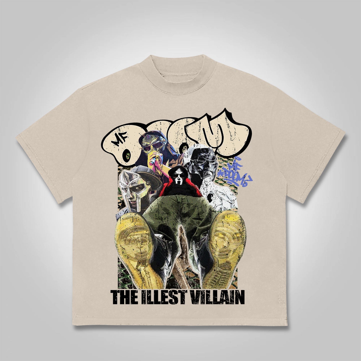 Vercoo Vintage The Illest Villain Mf Doom Graphic Print Cotton T-Shirt