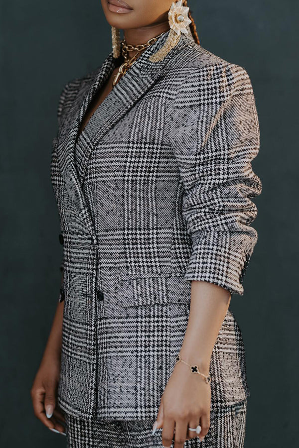 Fashion Plaid  Breasted Blazer Set