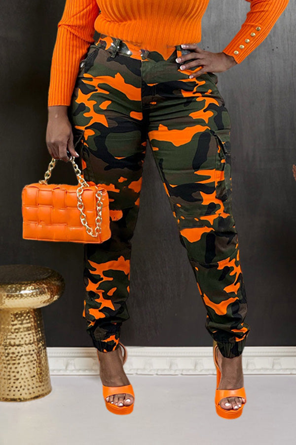 Camo Flap Pocket High Waist Cargo Pants